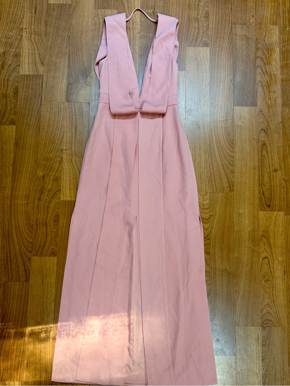 Plunging V-Neck Pink Maxi Dress